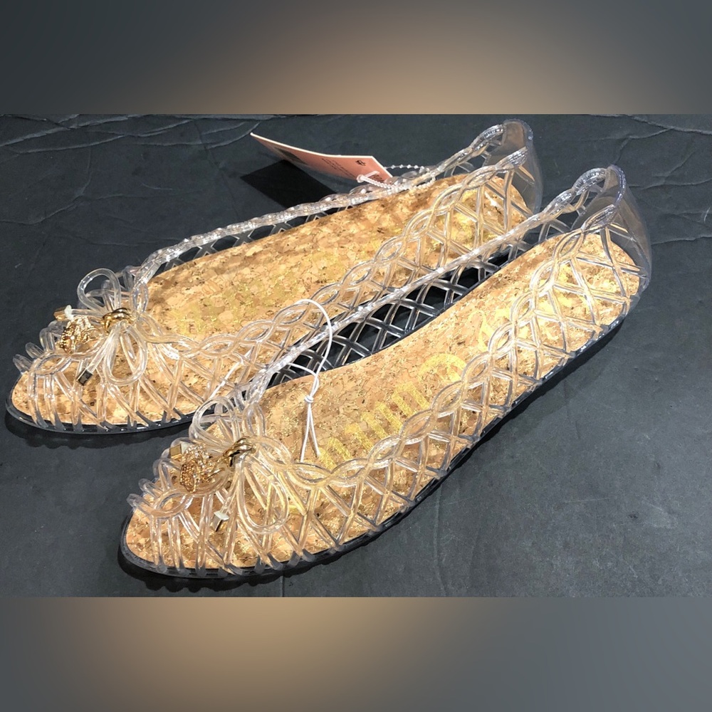 Juicy Couture clear jelly mesh net flats with juicy crown logo charms size 11